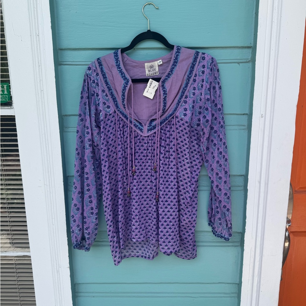 Boheme Purple Embellished Bib Collar Blouse
